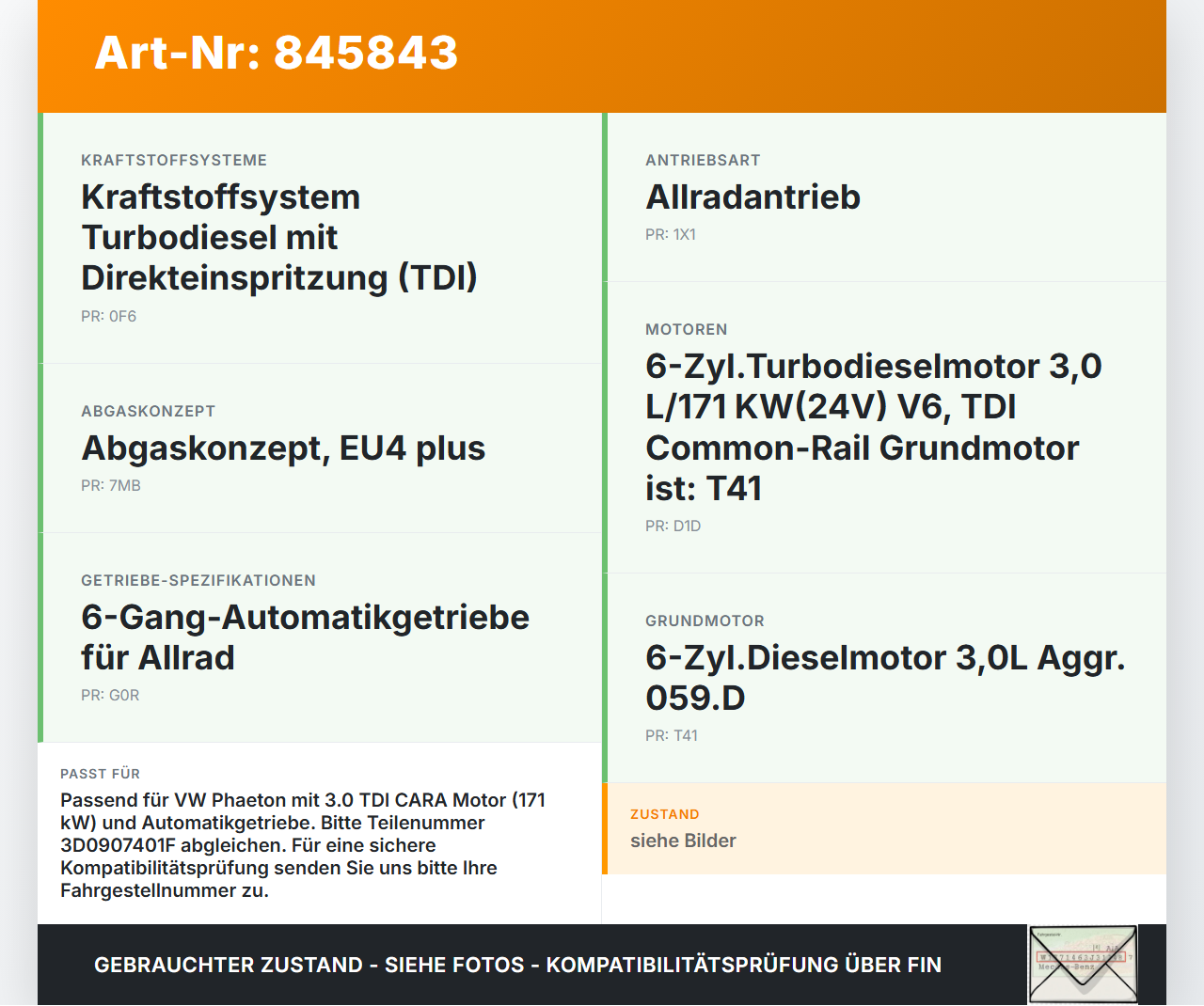 VW Phaeton 3D GP1 07-10 Steuergerät ECU Modul Motorsteuergerät VW Phaeton 3D GP1 07-10 23.04.2007 3D0907401F... Vorschau 3