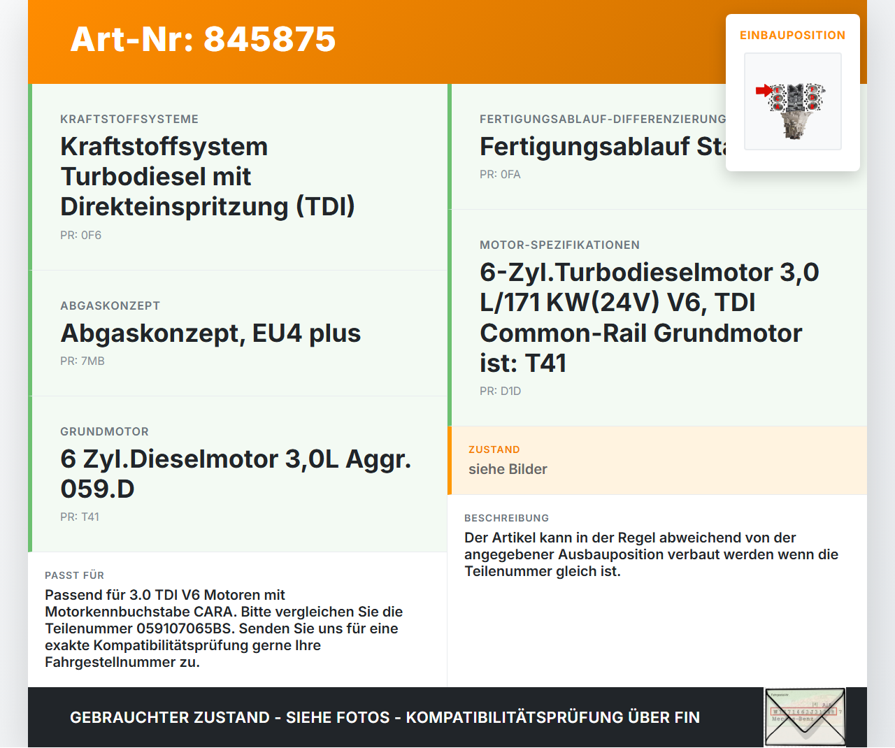 VW Phaeton 3D GP1 07-10 TDI 3,0 171KW CARA Kolben mit Pleuel Pos E 83,010 3-4 VW Phaeton 3D GP1 07-10 23.04.2007... Vorschau 3