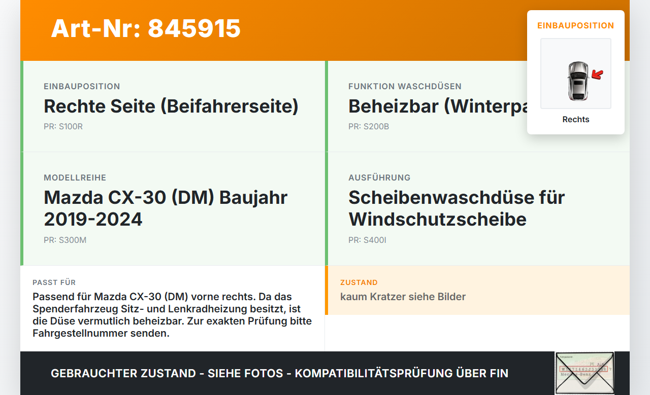 Mazda CX-30 19-24 Waschdüse für Windschutzscheibe WS Rechts Mazda CX-30 19-24 18.05.2020 gebraucht Vorschau 3