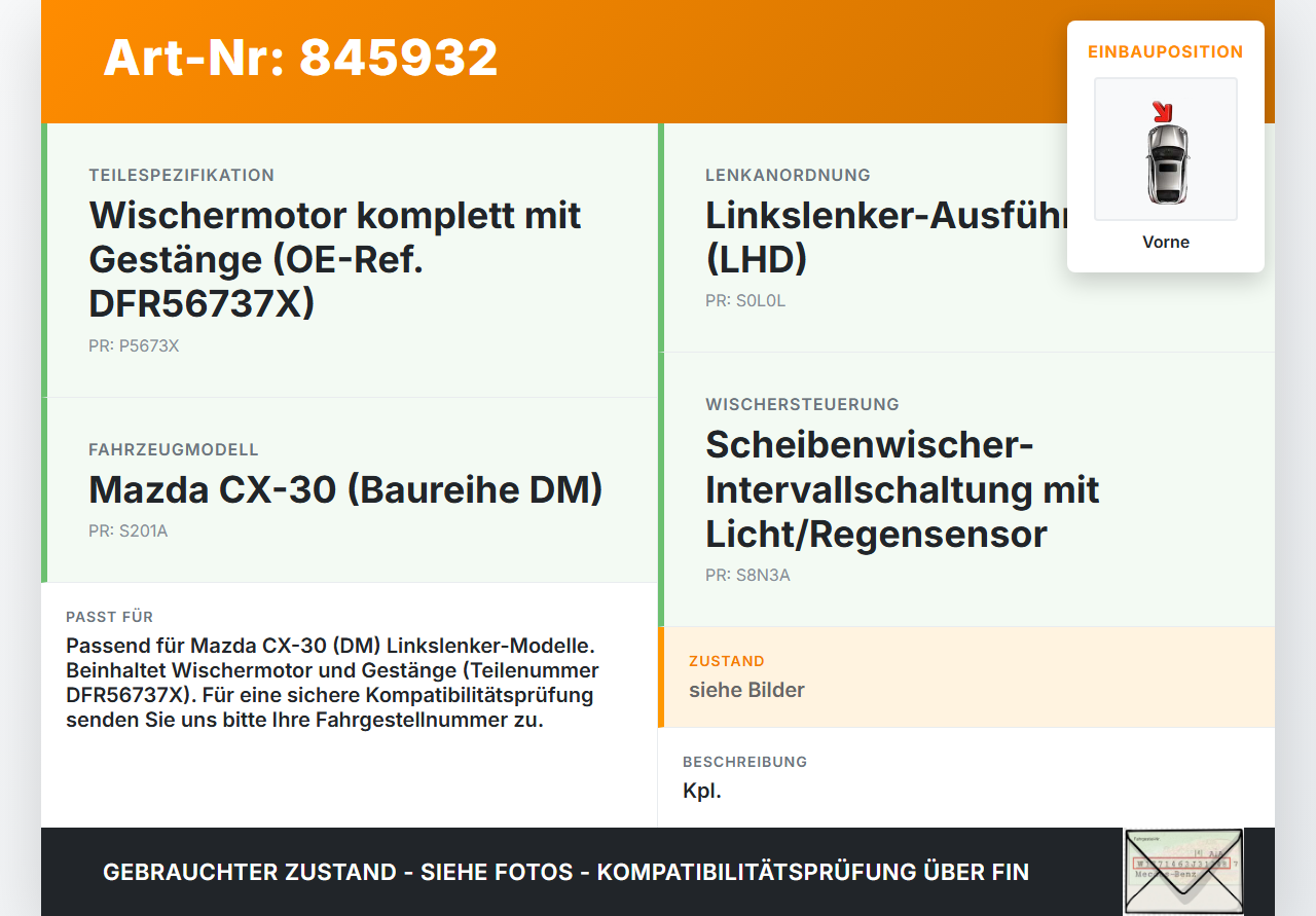 Mazda CX-30 19-24 Wischermotor m. Wischergestänge Vorne Mazda CX-30 19-24 18.05.2020 DFR56737X gebraucht Vorschau 3