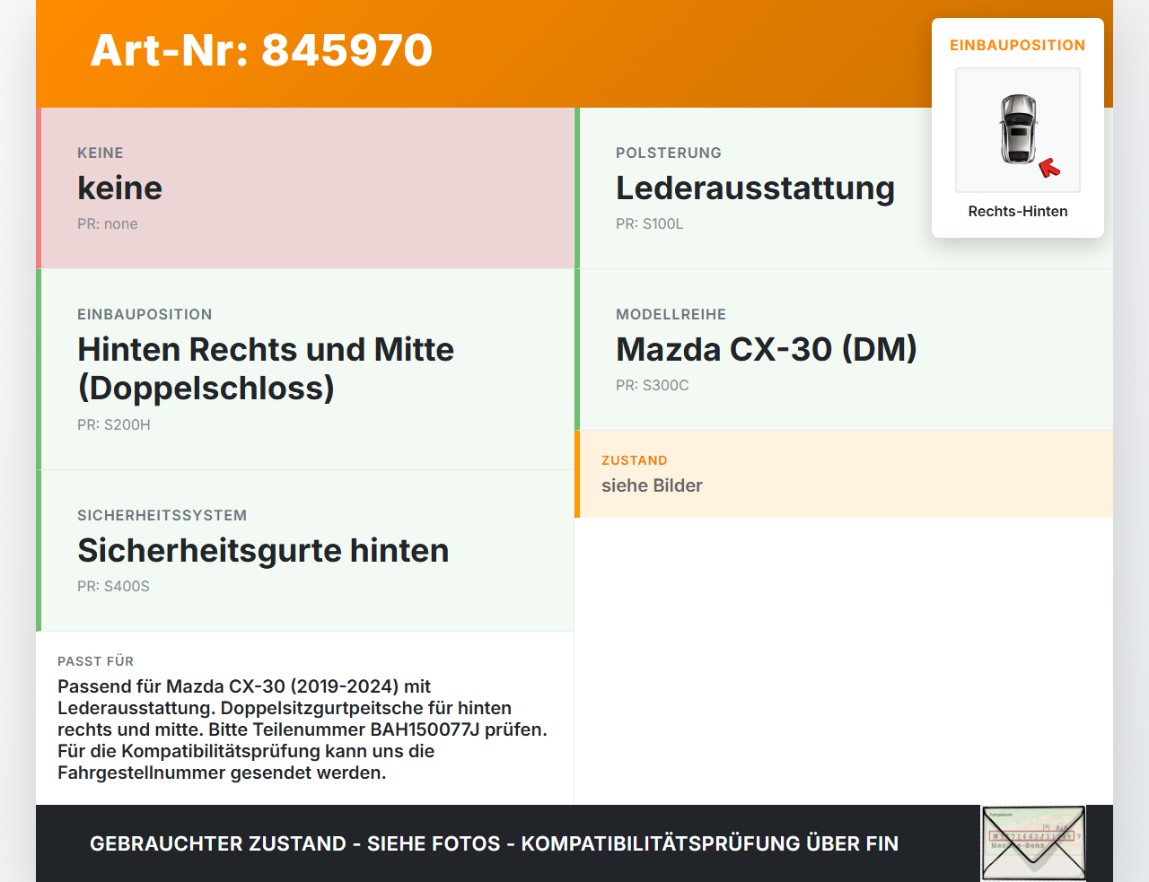 Mazda CX-30 19-24 Gurtschloss Rechts und Mitte Hinten Mazda CX-30 19-24 18.05.2020 BAH150077J gebraucht Vorschau 3