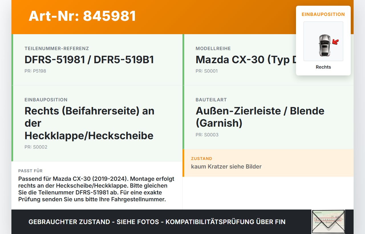 Mazda CX-30 19-24 Blende Aussen Zierleiste für Heckklappe Heckscheibe Rechts Mazda CX-30 19-24 18.05.2020... Vorschau 3