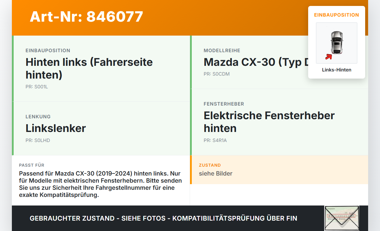 Mazda CX-30 19-24 Fensterhebermotor mit Fensterheber Links Hinten Mazda CX-30 19-24 18.05.2020 gebraucht Vorschau 3