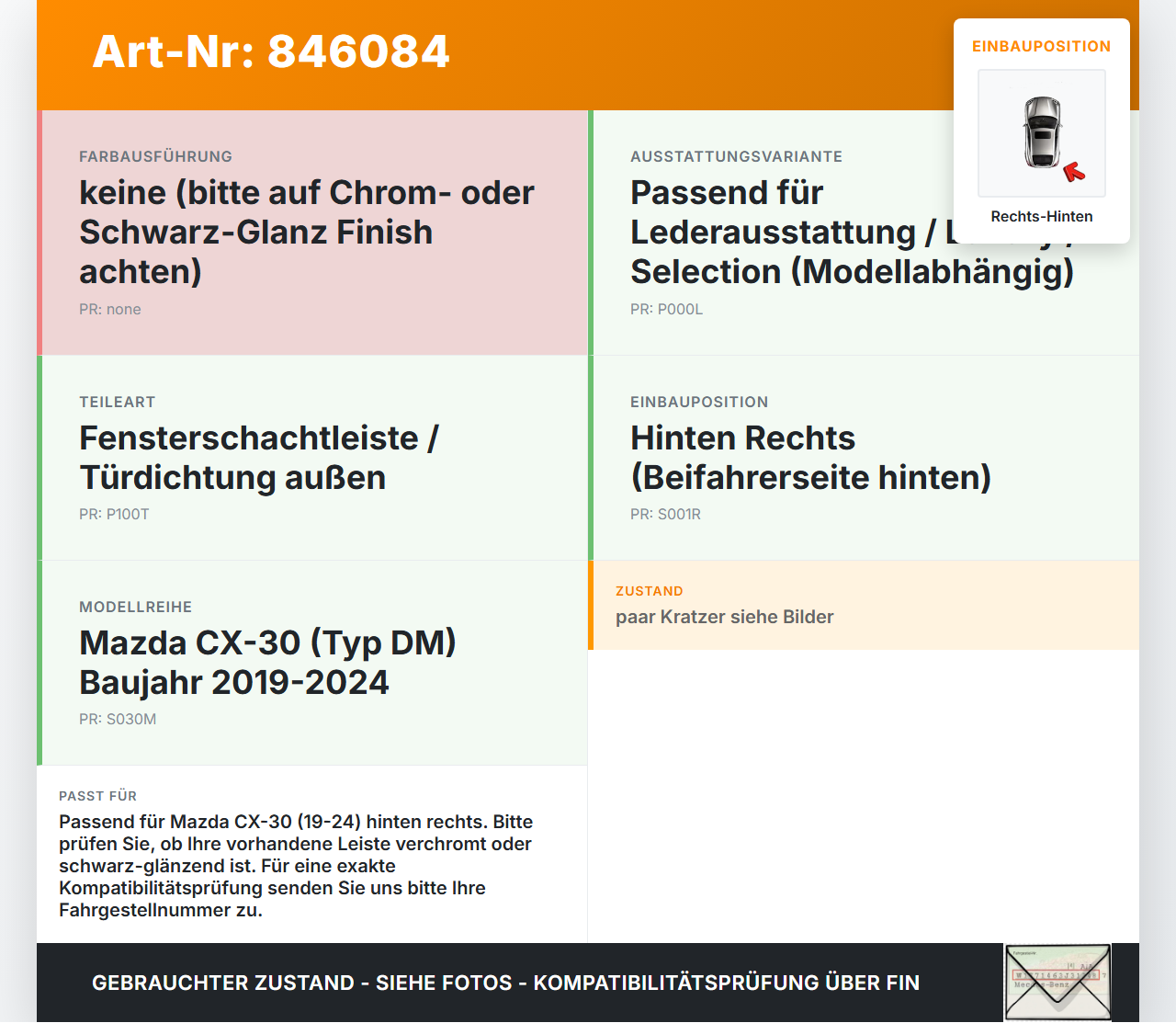 Mazda CX-30 19-24 Leiste für Tür Scheibendichtung Rechts Hinten Mazda CX-30 19-24 18.05.2020 gebraucht Vorschau 3
