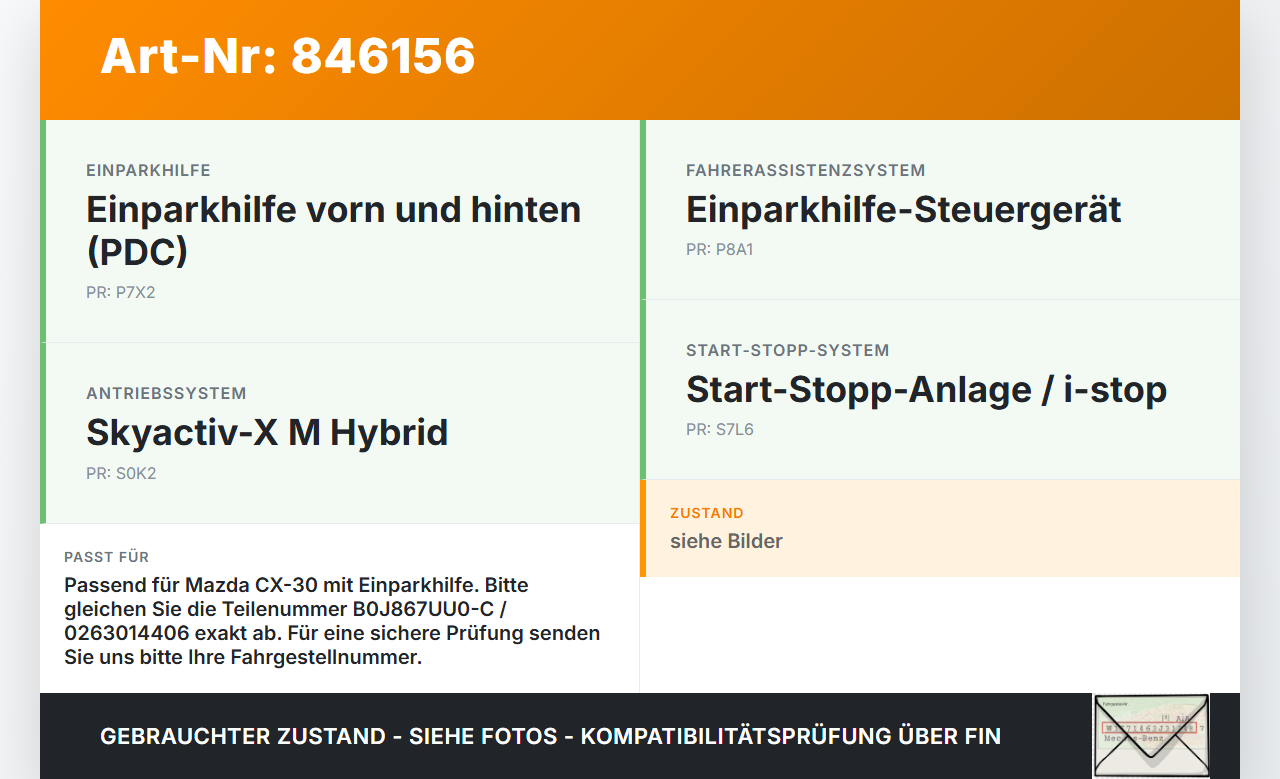Mazda CX-30 19-24 Steuergerät ECU Modul Einparkhilfe PDC SG Mazda CX-30 19-24 18.05.2020 B0J867UU0-C 0263014406... Vorschau 3