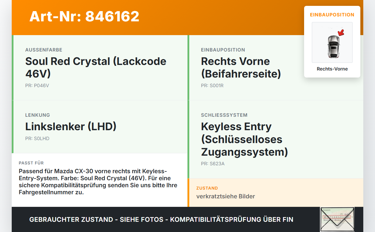 Mazda CX-30 19-24 Türgriff Griff aussen Rechts Vorne Keyless Entry 46V Mazda CX-30 19-24 18.05.2020 gebraucht Vorschau 3
