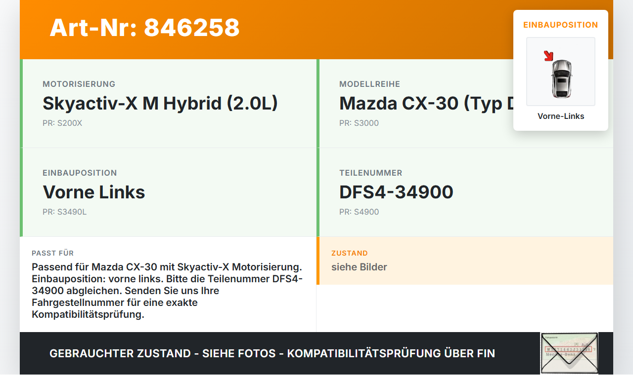 Mazda CX-30 19-24 Federbein Stossdämpfer Vorne Links Mazda CX-30 19-24 18.05.2020 DFS4-34900 gebraucht Vorschau 3