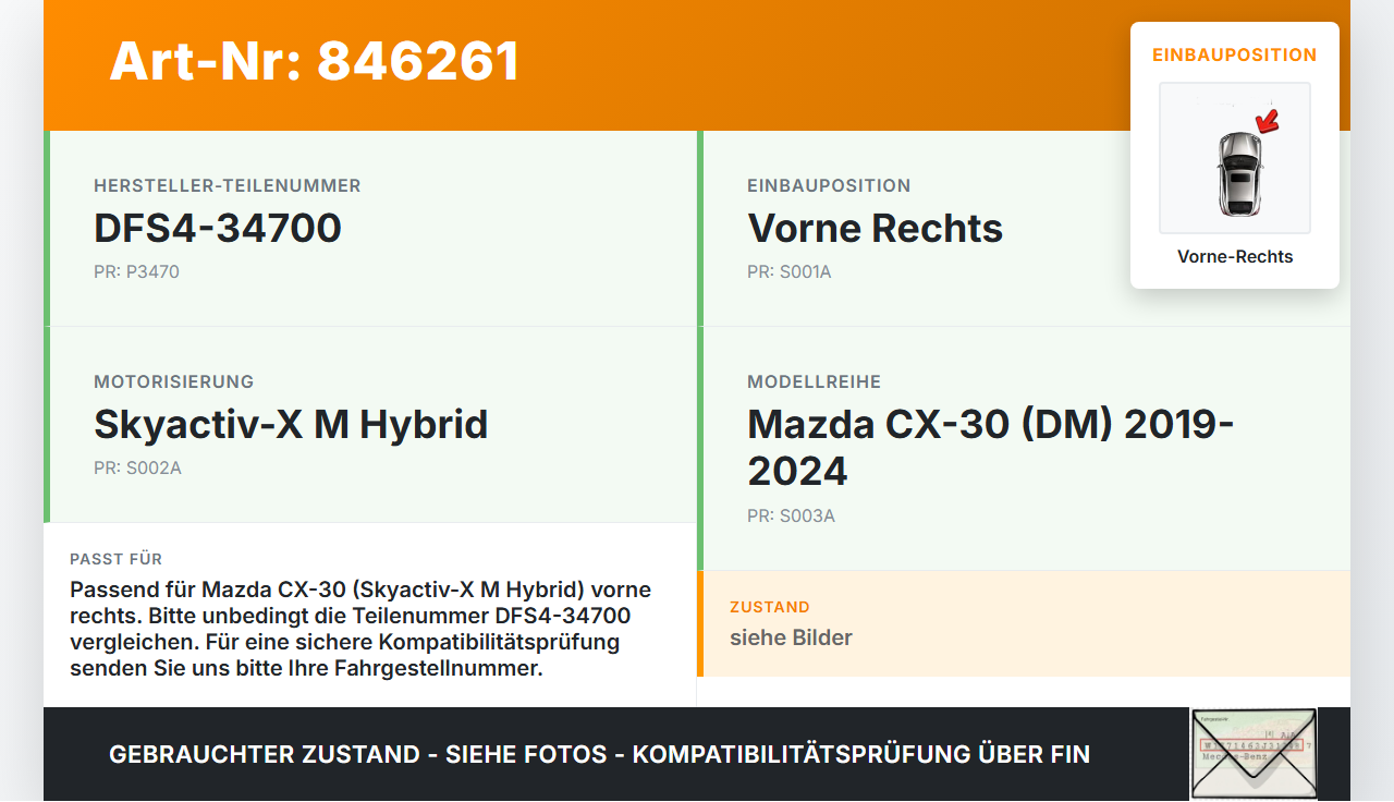 Mazda CX-30 19-24 Federbein Stossdämpfer Vorne Rechts Mazda CX-30 19-24 18.05.2020 DFS4-34700 gebraucht Vorschau 3