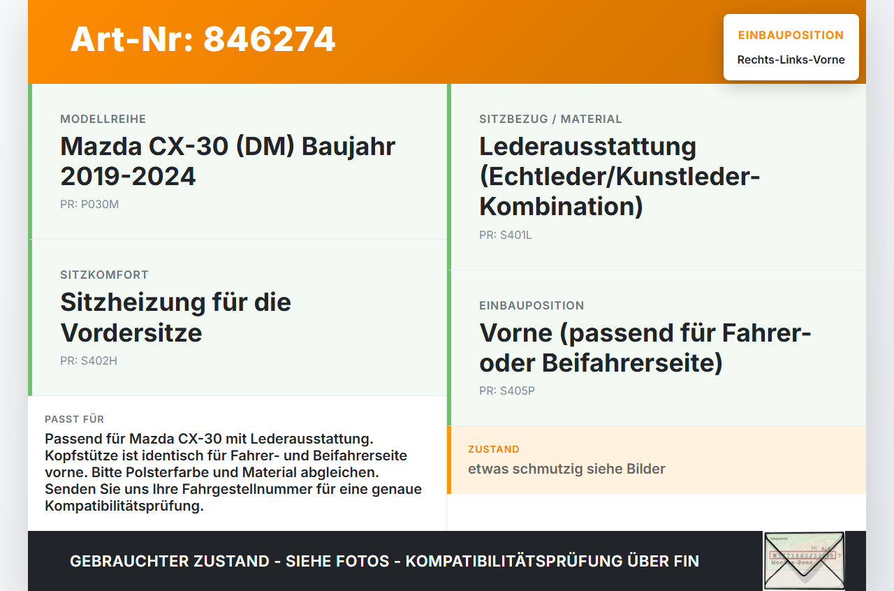 Mazda CX-30 19-24  Leder Kopfstütze für Beifahrer Sitz Rechts oder Links Vorne Mazda CX-30 19-24 18.05.2020 gebraucht Vorschau 3