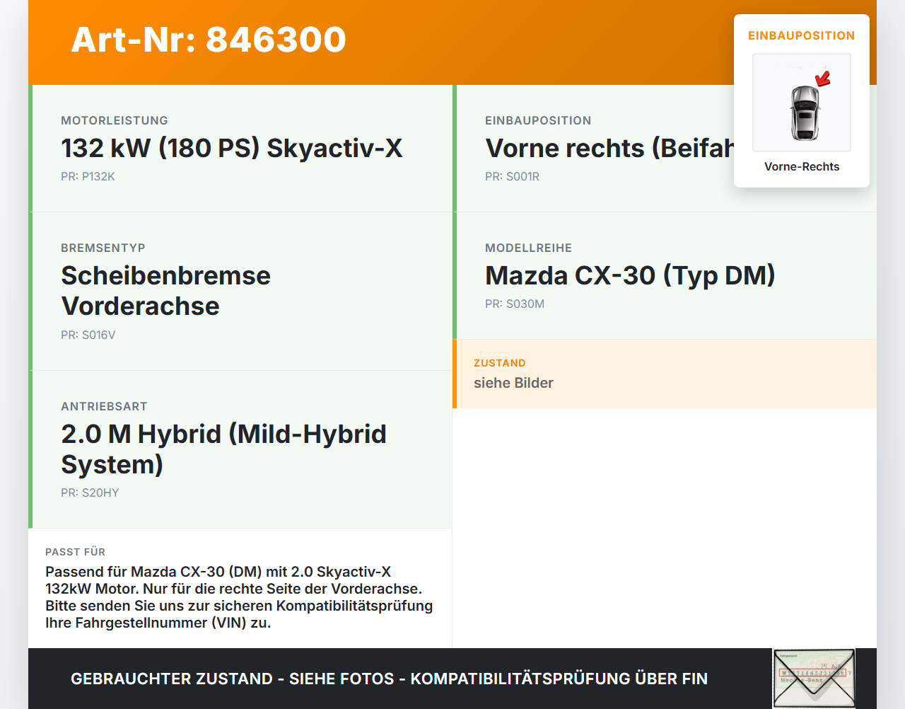 Mazda CX-30 19-24 Hybrid 2,0 132KW Bremssattel Bremszange Vorne Rechts Mazda CX-30 19-24 18.05.2020 gebraucht Vorschau 3