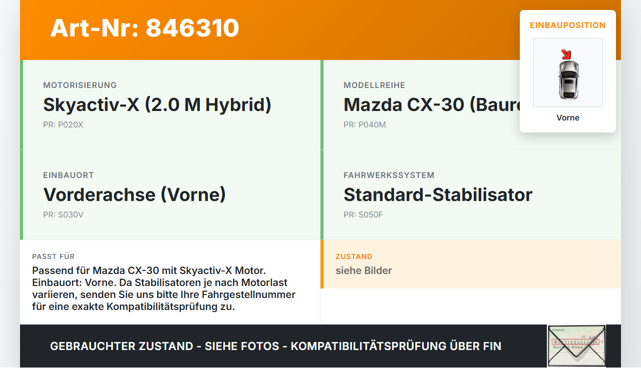 Mazda CX-30 19-24 Stabilisator Stabi Vorne Mazda CX-30 19-24 18.05.2020 gebraucht Vorschau 3