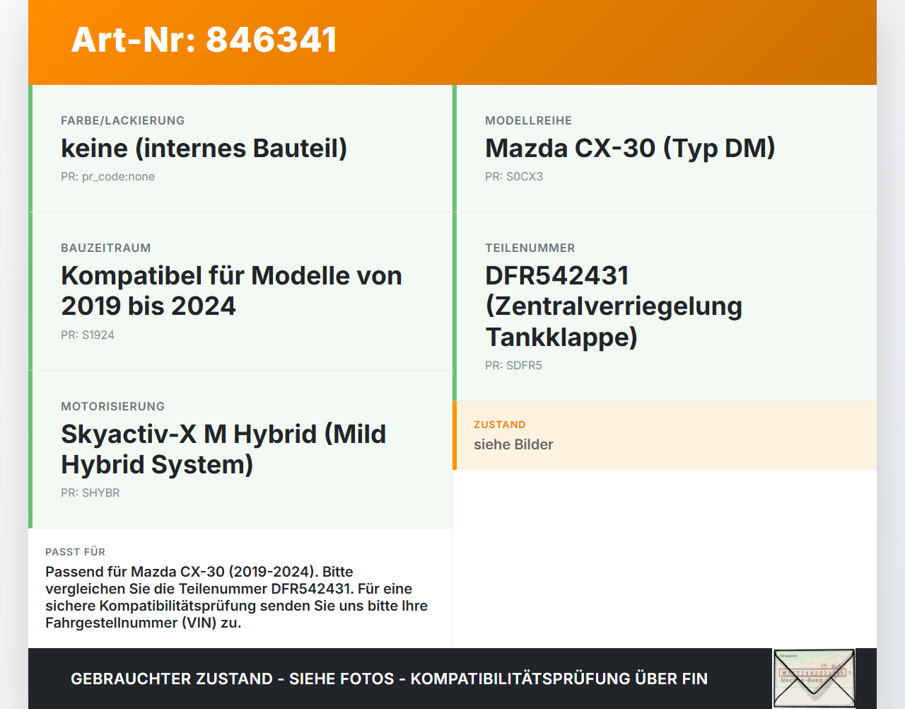 Mazda CX-30 19-24 Tankdeckel Stellmotor Tankklappenmotor Mazda CX-30 19-24 18.05.2020 DFR542431 gebraucht Vorschau 3