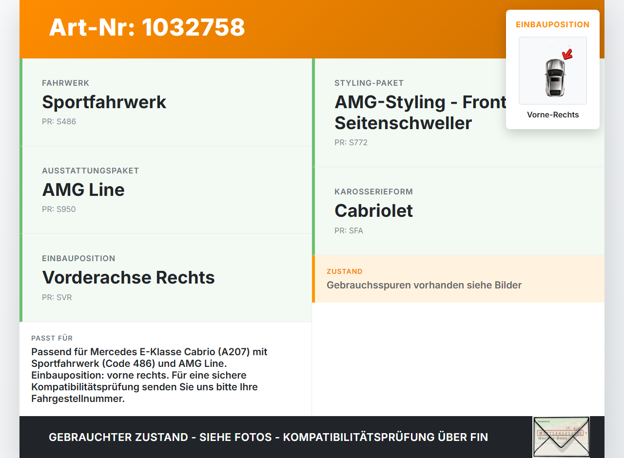 Mercedes A207 E250 10-13 Cabrio Stossdämpfer Federbein Vorne Rechts Mercedes A207 E250 10-13 31.08.2010 A2073230400... Vorschau 3