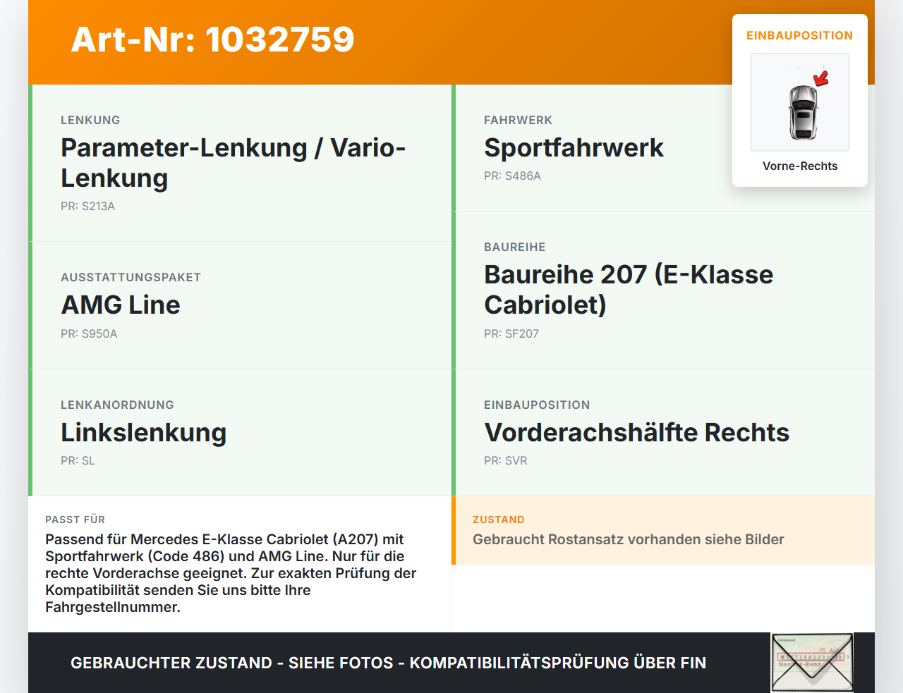 Mercedes A207 E250 10-13 CGI 1,8 150KW Achsschenkel Radnabe Radlager Vorne Rechts Mercedes A207 E250 10-13... Vorschau 3