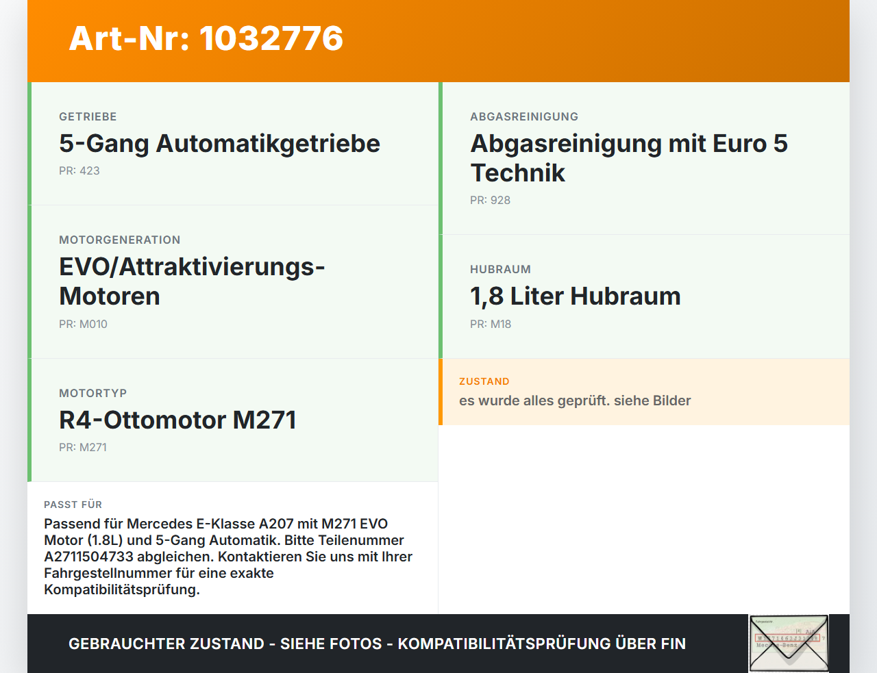 Mercedes A207 E250 10-13 Cabrio Motor Kabelbaum Einspritzung Mercedes A207 E250 10-13 31.08.2010 A2711504733 gebraucht Vorschau 3