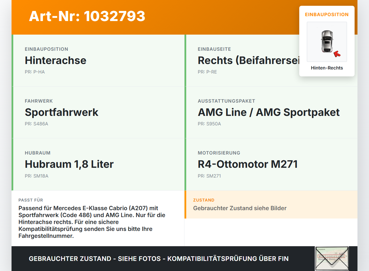 Mercedes A207 E250 10-13 CGI 1,8 150KW Bremssattel Bremszange Hinten Rechts Mercedes A207 E250 10-13 31.08.2010... Vorschau 3