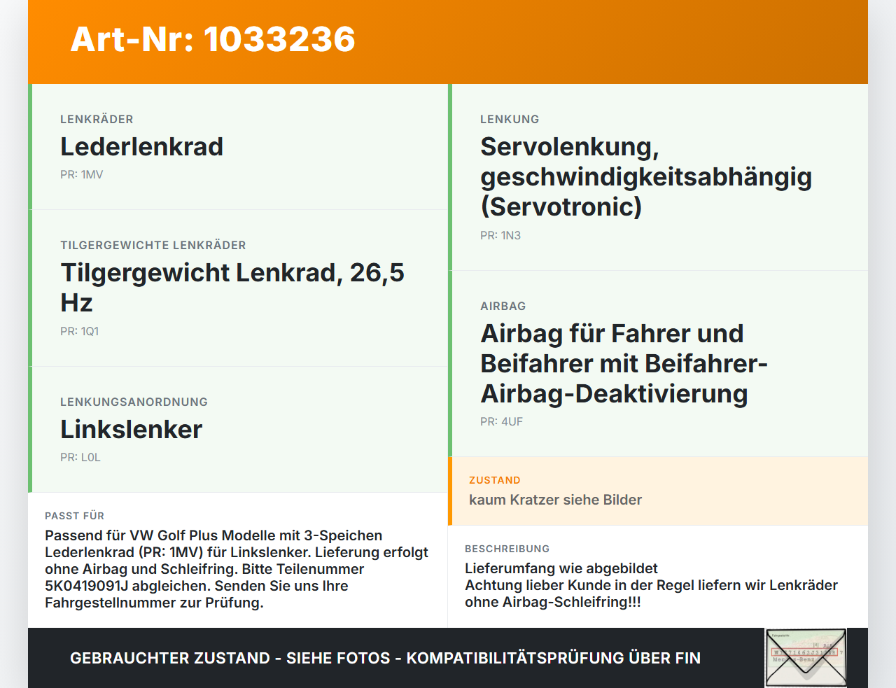 VW Golf Plus 5M 08-14 Lederlenkrad Lenkrad 3 Speichen Schwarz ohne Airbag VW Golf Plus 5M 08-14 24.07.2009... Vorschau 3