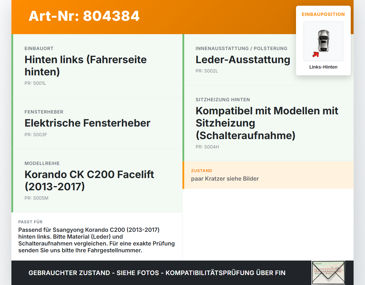 SSangyong Korando CK C200 13-17 Türverkleidung Türpappe Links Hinten SSangyong Korando CK C200 13-17 19.02.2014... Vorschau 3