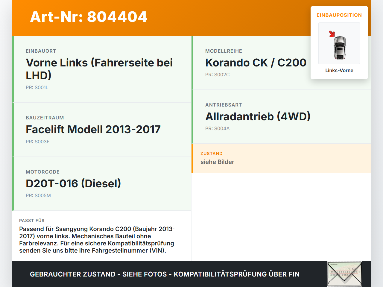SSangyong Korando CK C200 13-17 Türfangband Türbremse Türanschlag Links Vorne SSangyong Korando CK C200 13-17... Vorschau 3