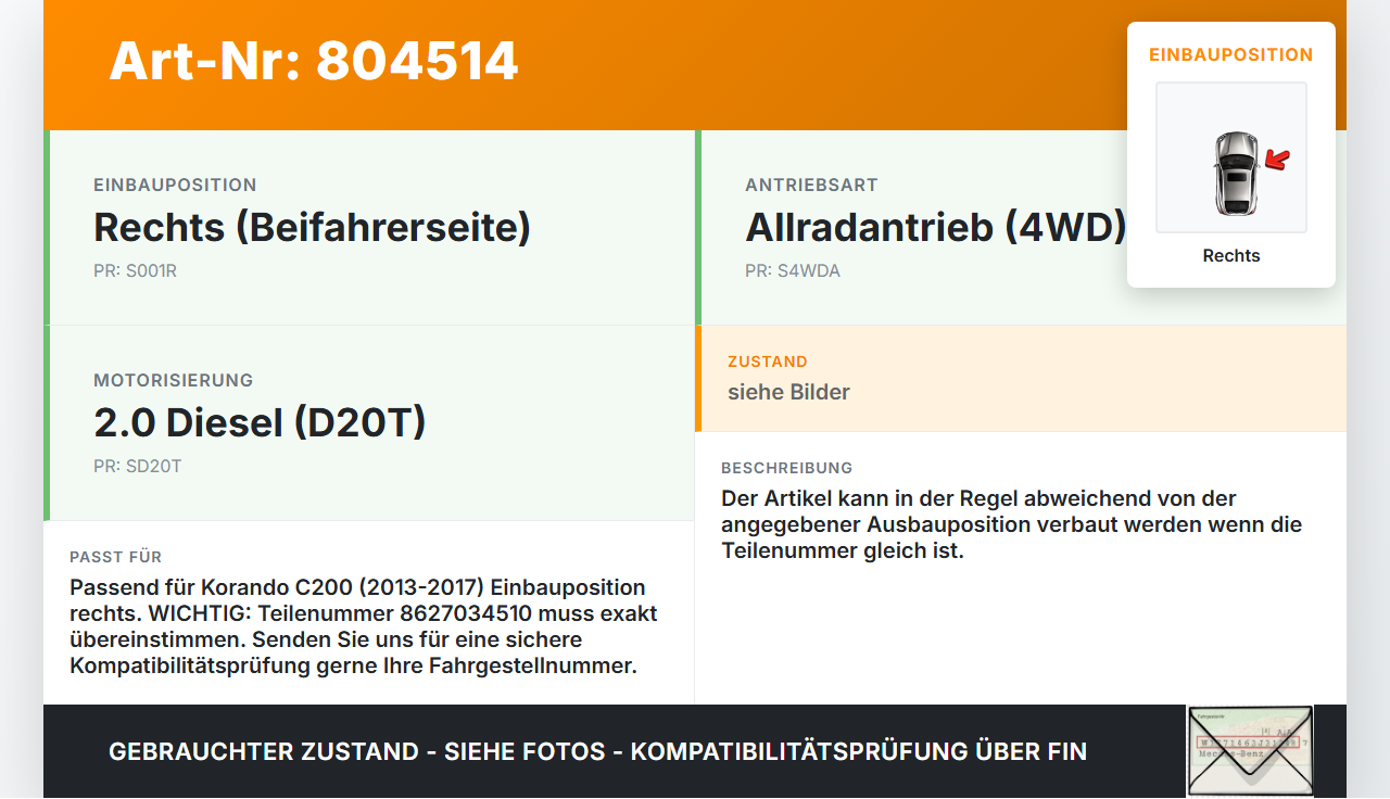 SSangyong Korando CK C200 13-17 Sensor Airbag Crashsensor Airbagsensor Rechts SSangyong Korando CK C200 13-17... Vorschau 3