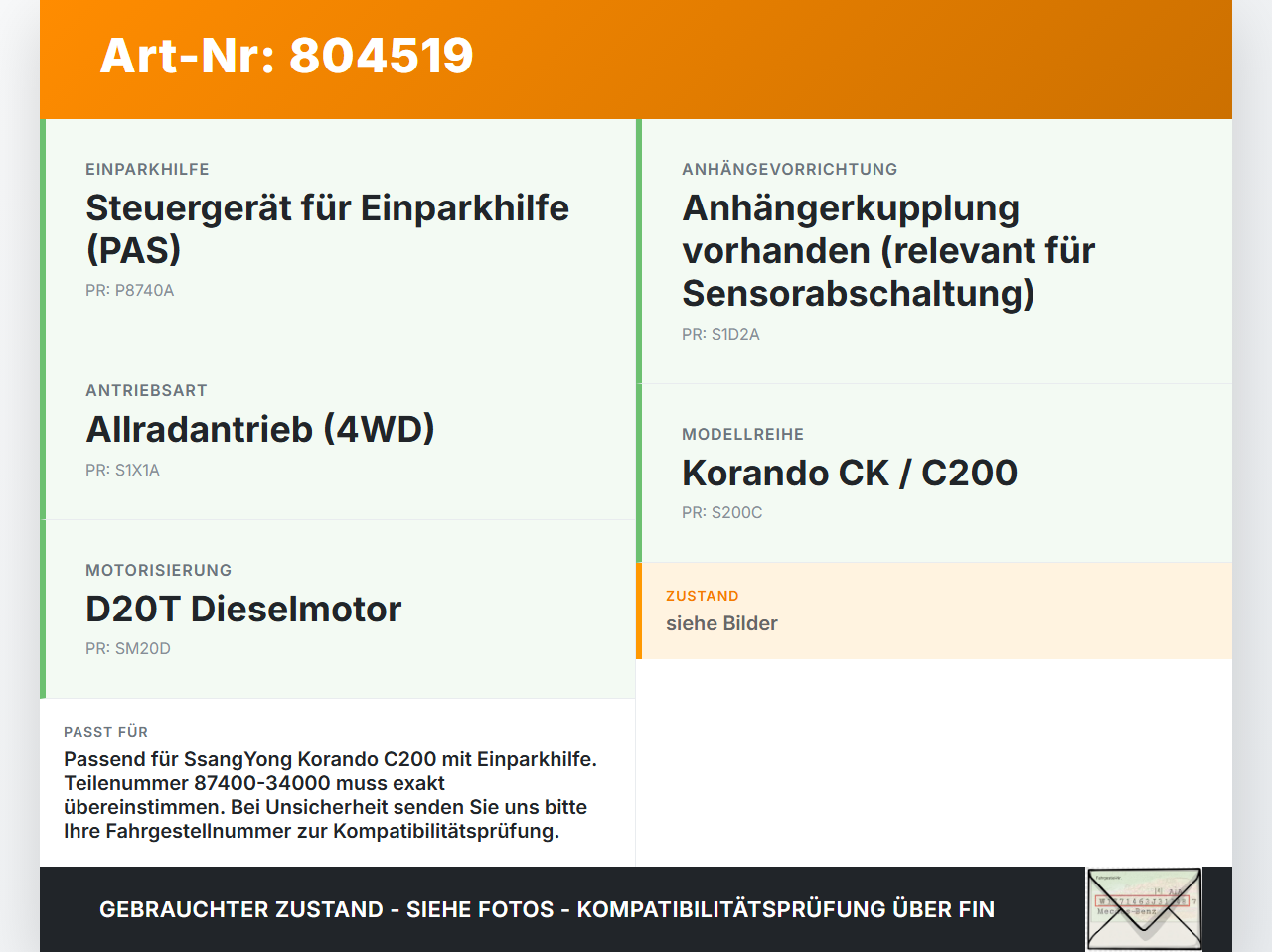 SSangyong Korando CK C200 13-17 Steuergerät ECU Modul Einparkhilfe SG DRLU SSangyong Korando CK C200 13-17... Vorschau 3