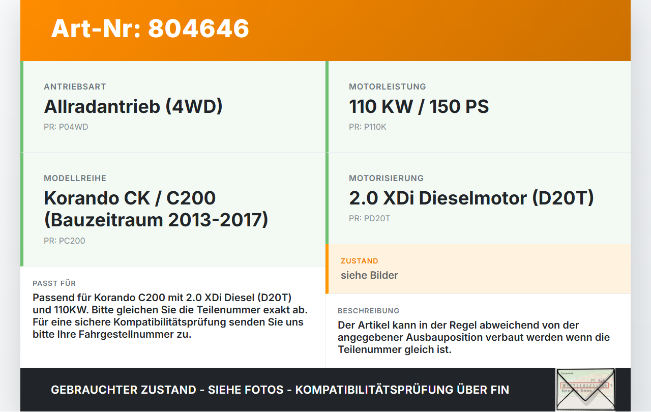 SSangyong Korando CK C200 13-17 XDi 2,0 110KW Ansaugrohr Ladeluftschlauch Luftschlauch Pos.1 SSangyong Korando CK... Vorschau 3