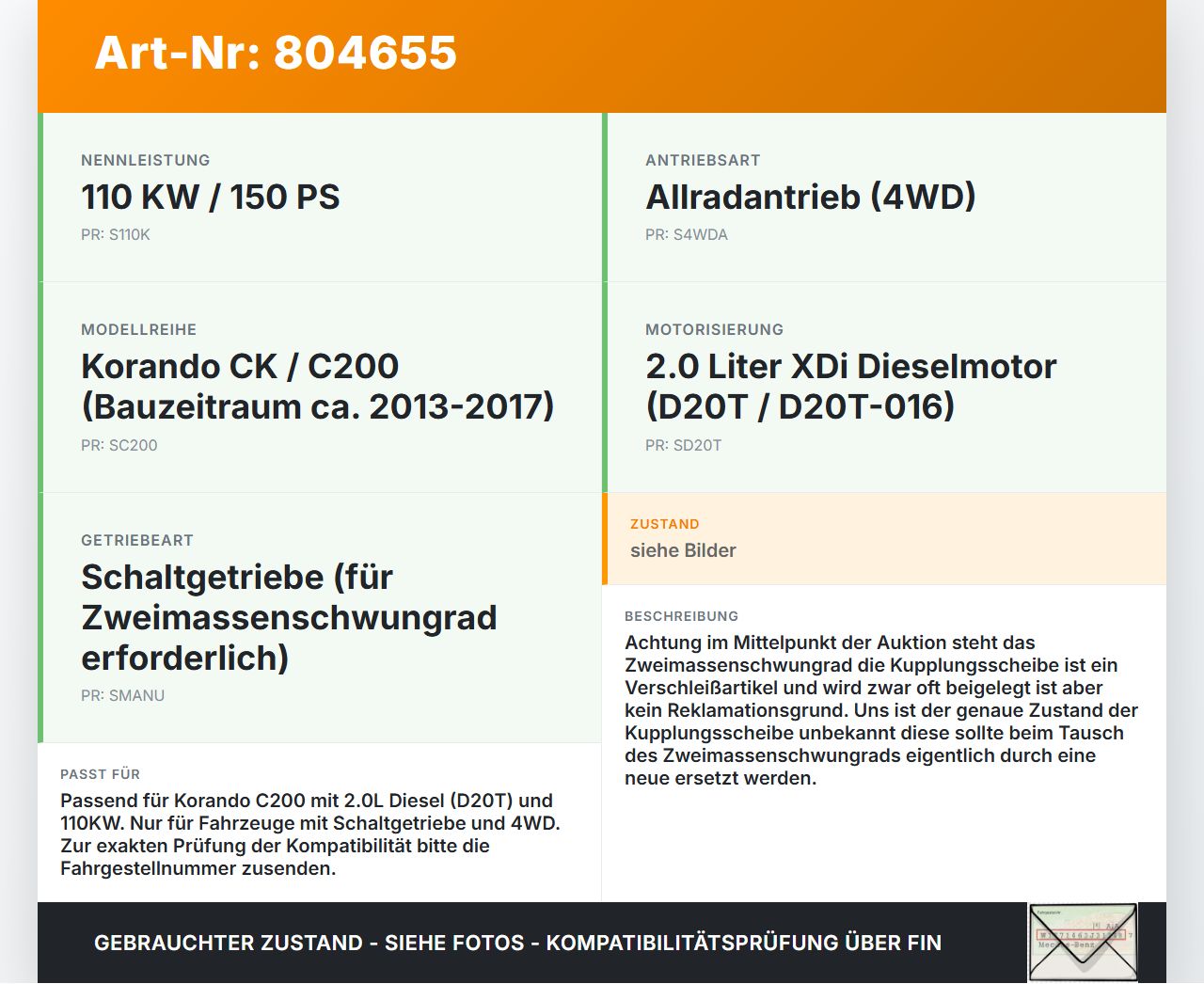 SSangyong Korando CK C200 13-17 XDi 2,0 110KW 671950 Zweimassenschwungrad Schwungrad SSangyong Korando CK C200... Vorschau 3