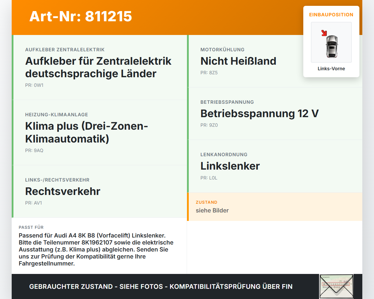 Audi A4 8K B8 QU 08-11 TDI 3,0 176KW Sicherungskasten Zentralelektrik Links Vorne Audi A4 8K B8 QU 08-11 27.11.2008... Vorschau 3