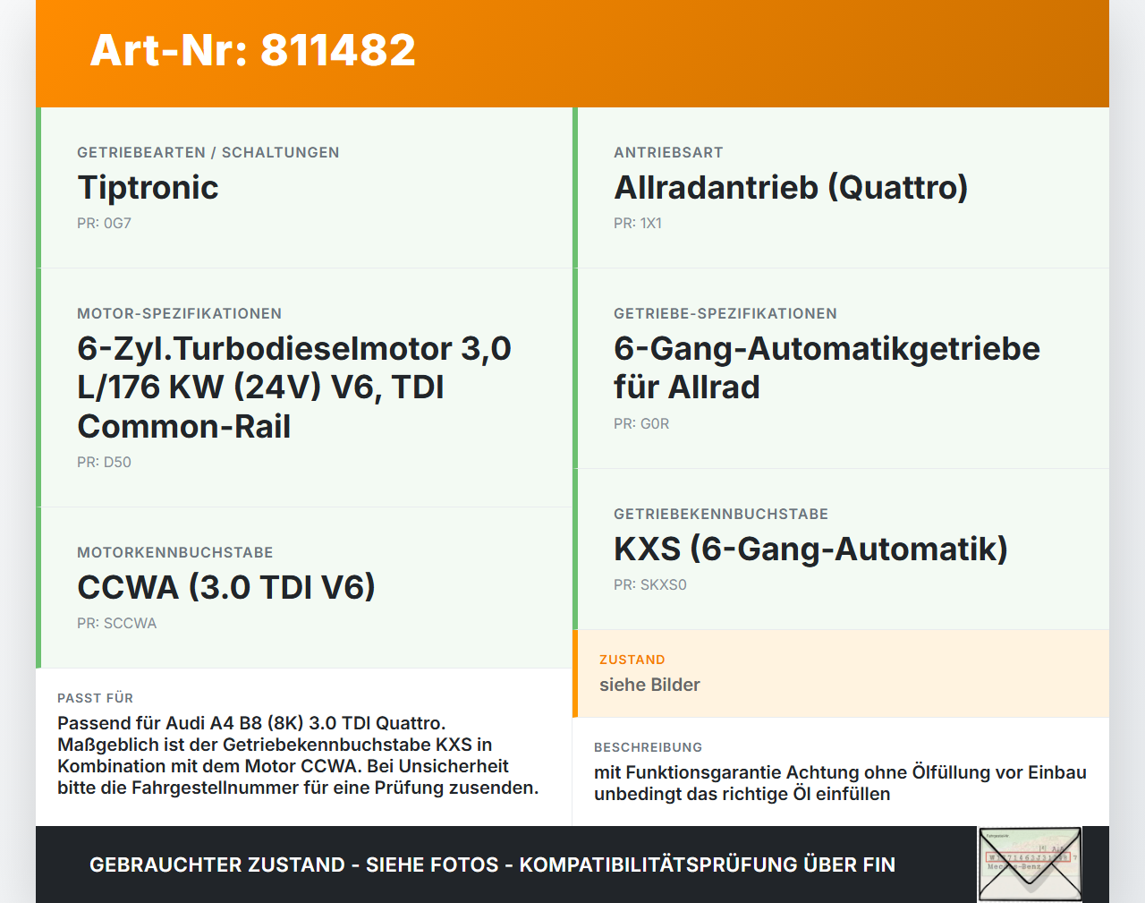 Audi A4 8K B8 QU 08-11 TDI 3,0 176KW KXS Automatikgetriebe Getriebe KXS ohne Wandler Audi A4 8K B8 QU 08-11... Vorschau 3