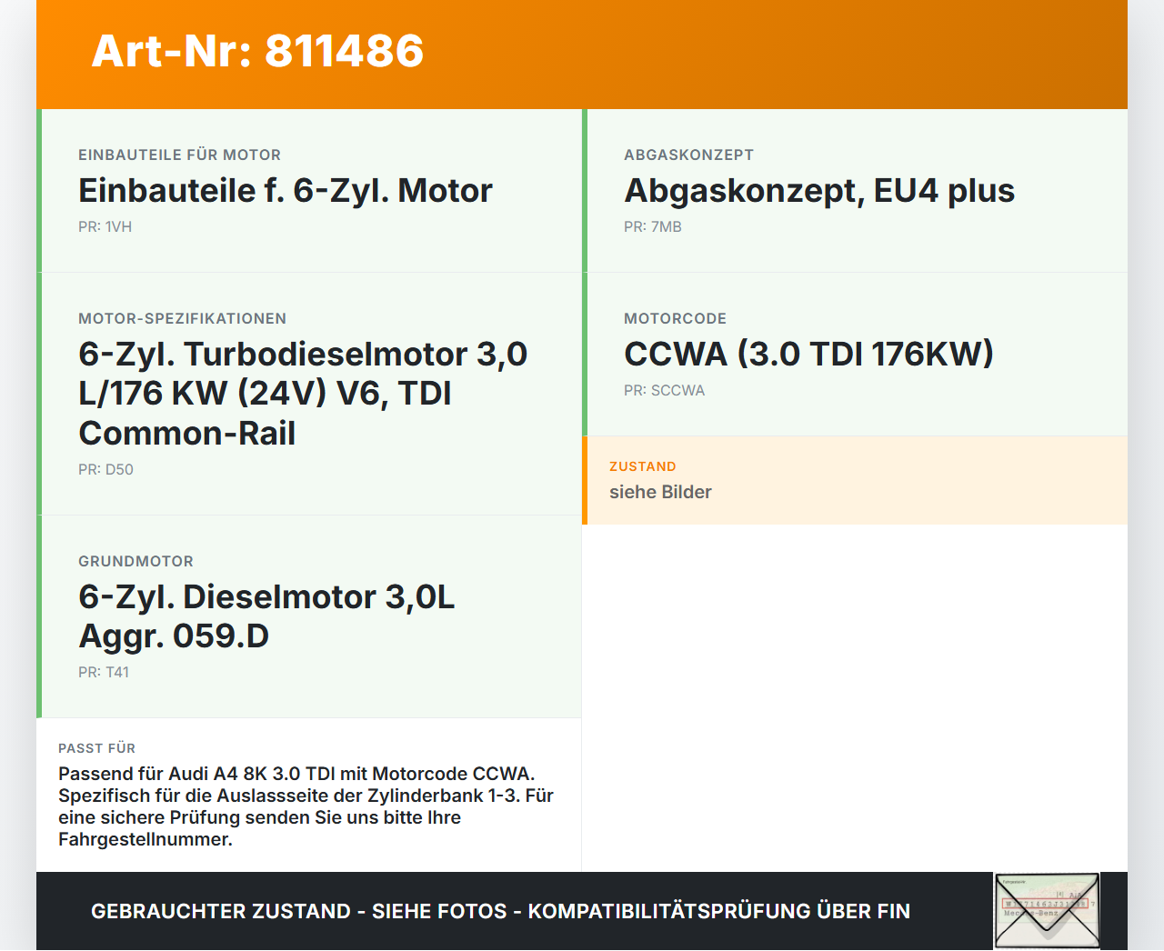 Audi A4 8K B8 QU 08-11 TDI 3,0 176KW CCWA Nockenwelle Auslass 1-3 Audi A4 8K B8 QU 08-11 27.11.2008 059109022BE... Vorschau 3