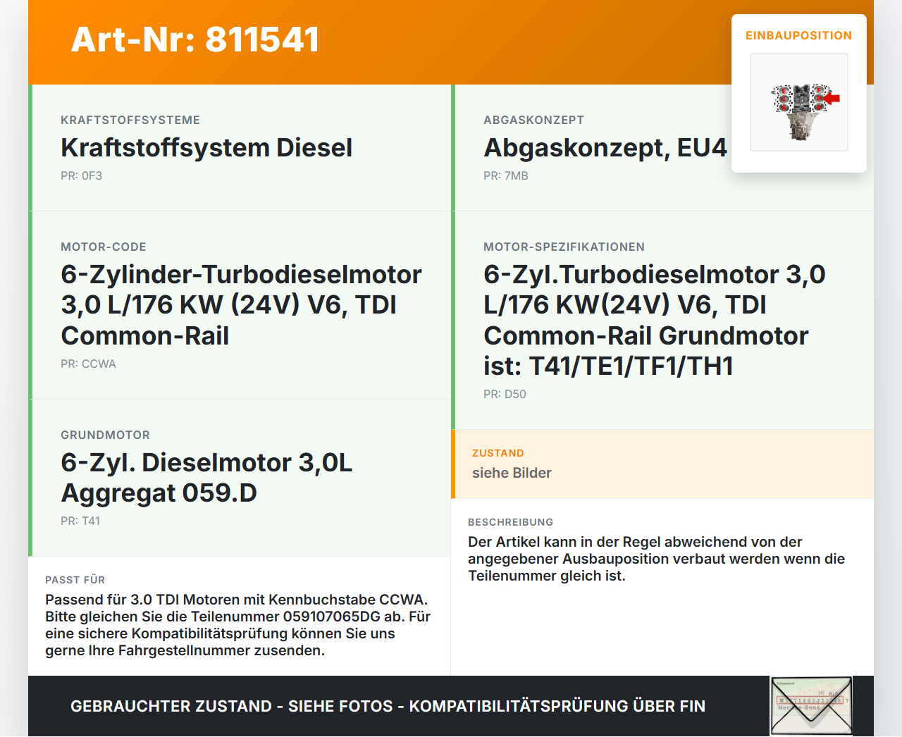 Audi A4 8K B8 QU 08-11 TDI 3,0 176KW CCWA Kolben mit Pleuel Pos D Audi A4 8K B8 QU 08-11 27.11.2008 059107065DG... Vorschau 3