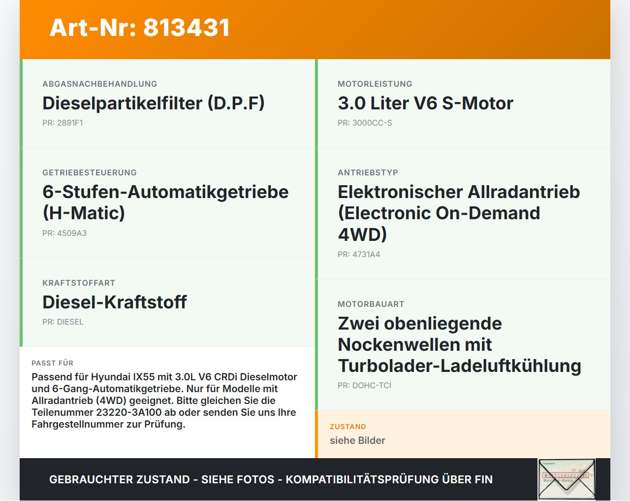 Hyundai IX55 09-11 CRDI 3,0 176KW D6EA UD14 Zahnrad Zahnkranz für Anlasser Hyundai IX55 09-11 24.07.2009... Vorschau 3