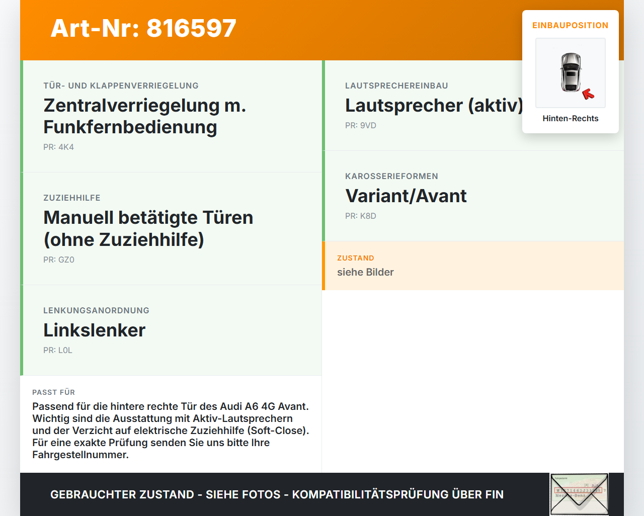Audi A6 4G C7 11-14 Kombi Kabelbaum Leitungssatz für Tür und Fensterheber Hinten Rechts Audi A6 4G C7 11-14... Vorschau 3