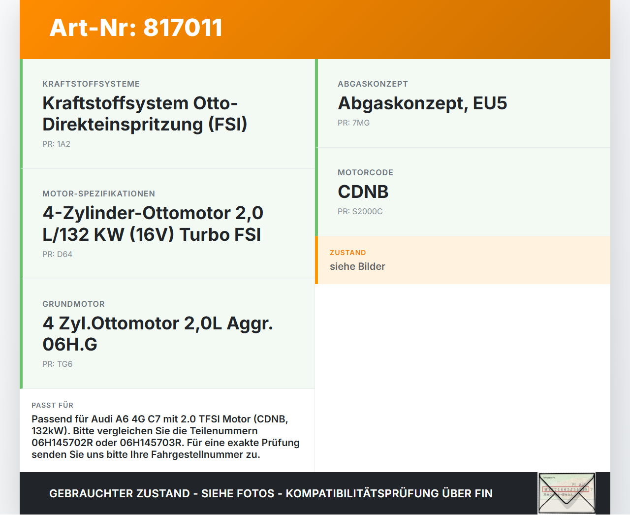 Audi A6 4G C7 11-14 TFSI 2,0 132KW CDNB Turbolader Turbo Abgasturbolader Audi A6 4G C7 11-14 20.04.2012 06H145702R... Vorschau 3