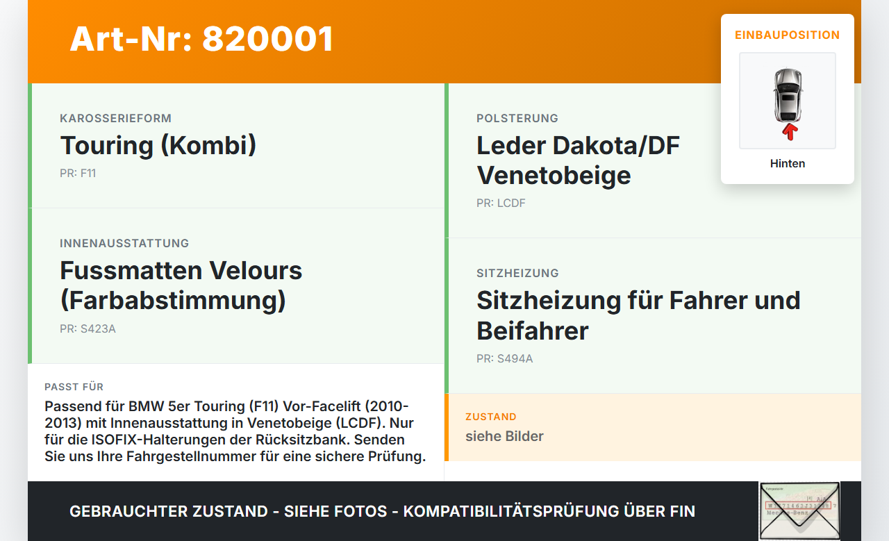 BMW F11 10-13 5er 525D Kombi Schacht Abdeckleiste für ISOFIX Rücksitzbank Hinten BMW F11 10-13 5er 525D 19.08.2011... Vorschau 3