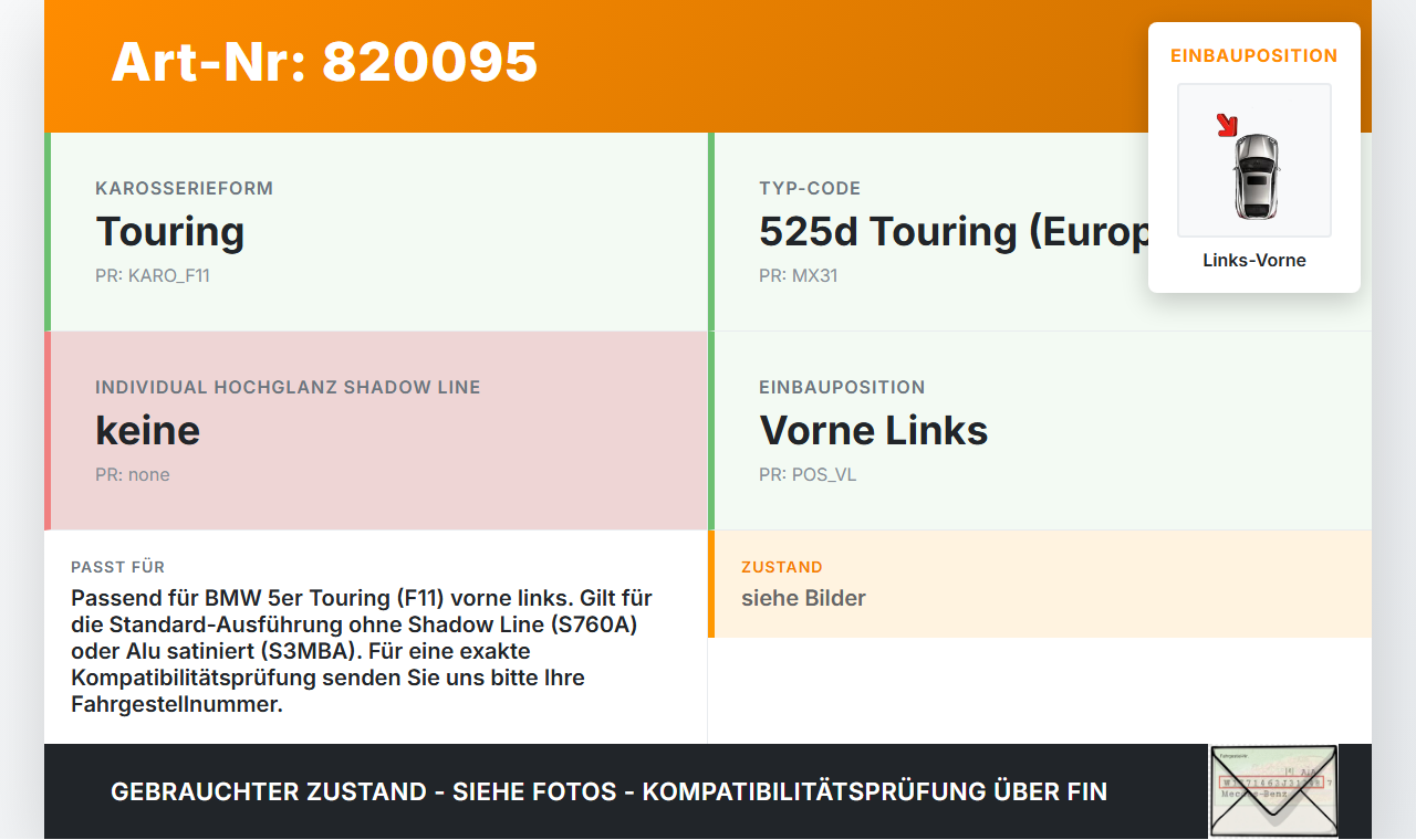 BMW F11 10-13 5er 525D Leiste Scheibendichtung für Tür Links Vorne BMW F11 10-13 5er 525D 19.08.2011 7182275... Vorschau 3