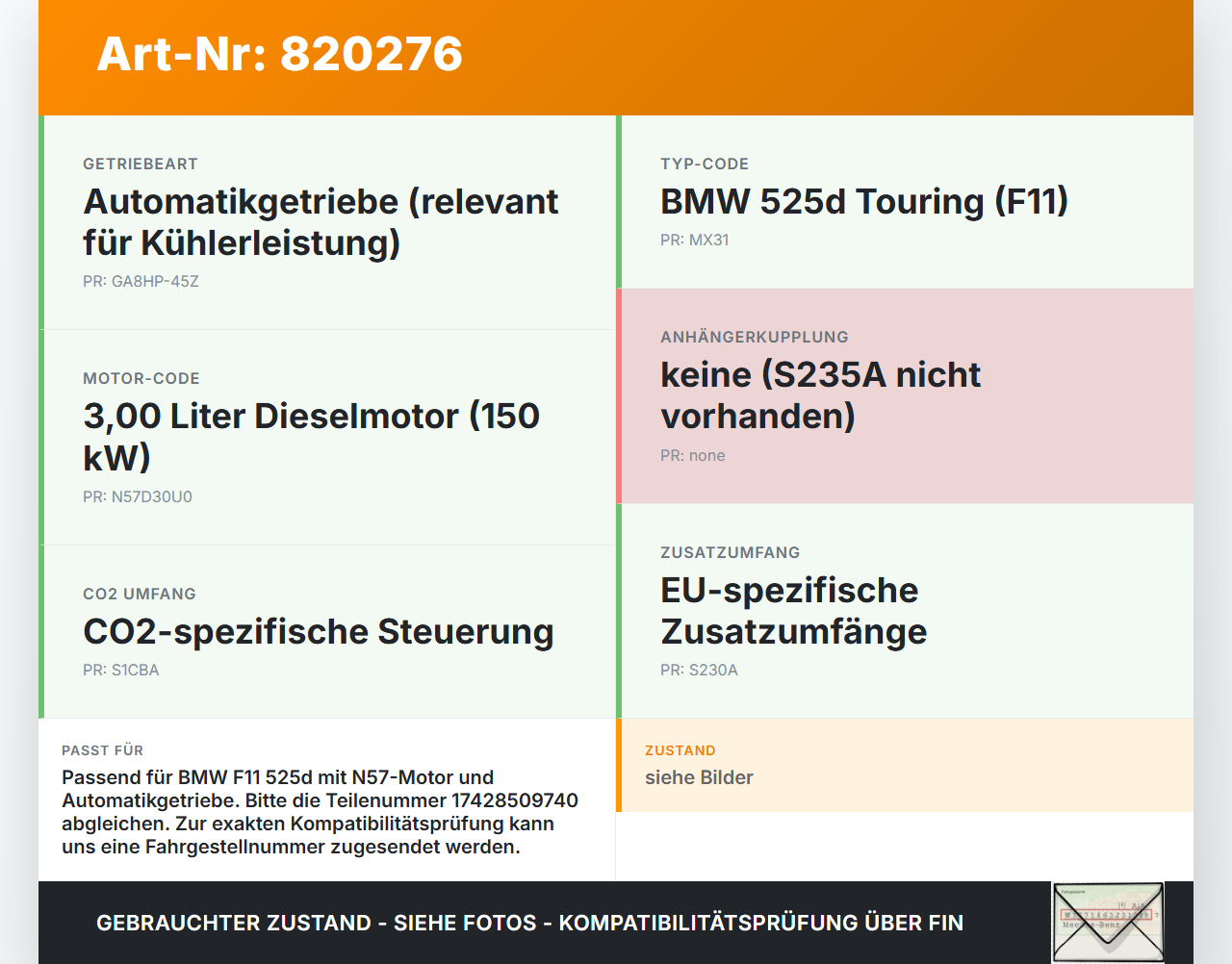 BMW F11 10-13 5er 525D 3,0d 150KW Elektr. Motor für Lüfter Ventilator BMW F11 10-13 5er 525D 19.08.2011 8509740... Vorschau 3