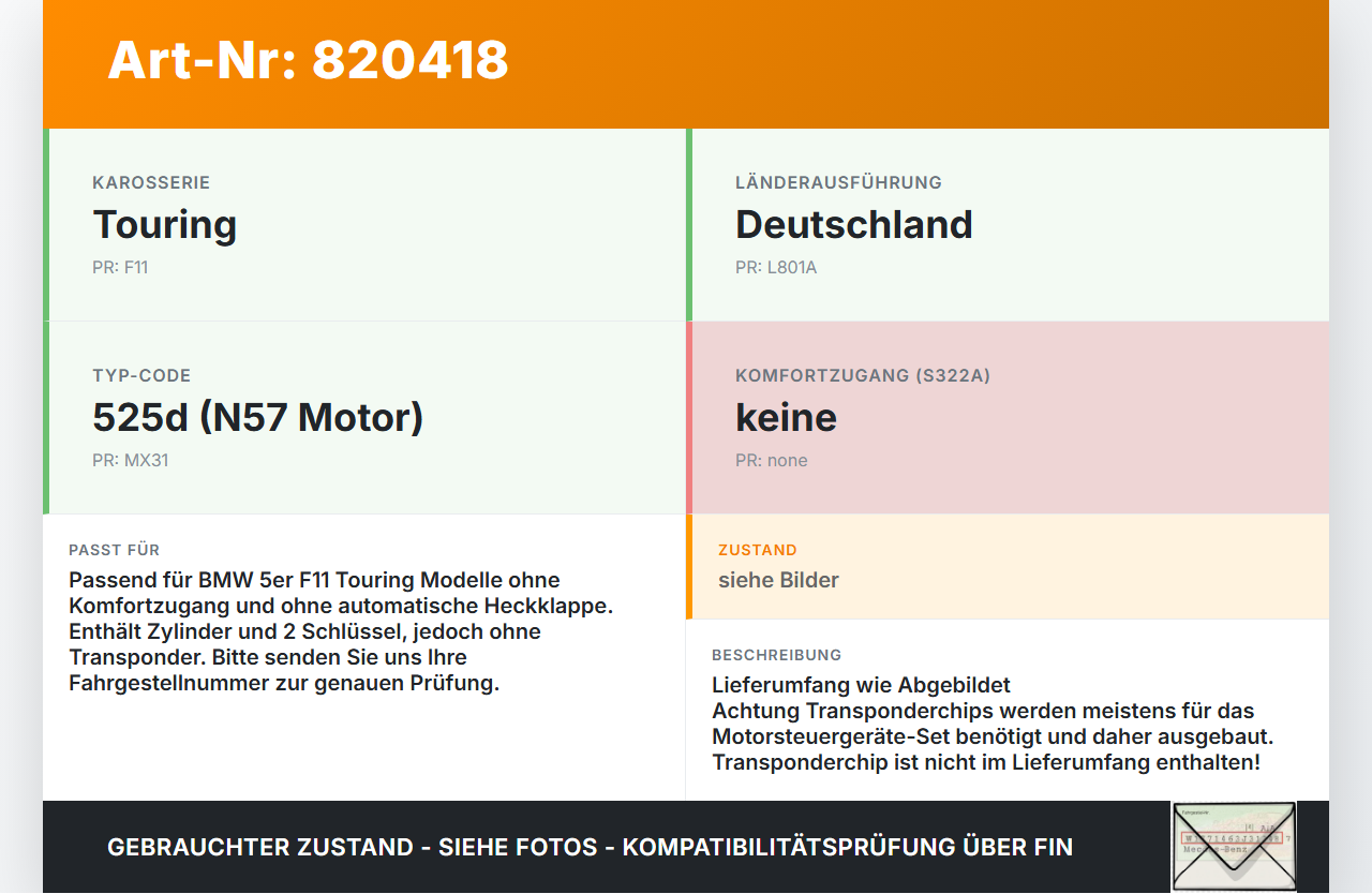 BMW F11 10-13 5er 525D Schliesszylinder Heckklappe 2x Schlüssel Schliessanlage BMW F11 10-13 5er 525D 19.08.2011... Vorschau 3