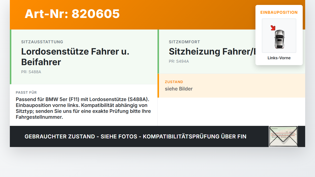 BMW F11 10-13 5er 525D 3,0d 150KW Lordosenkissen und Schläuche Lendenstütze Links Vo BMW F11 10-13 5er 525D... Vorschau 3