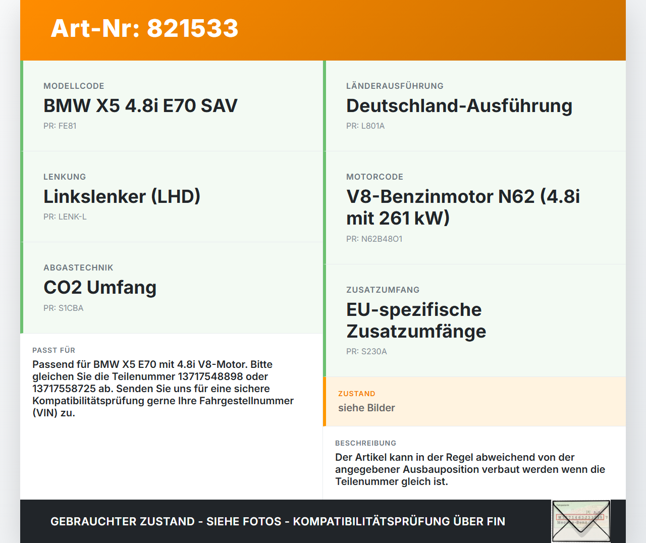 BMW X5 E70 06-10 4.8I 261KW Ansaugrohr Ladeluftschlauch Luftschlauch Pos.1 BMW X5 E70 06-10 29.12.2006 7548898... Vorschau 3