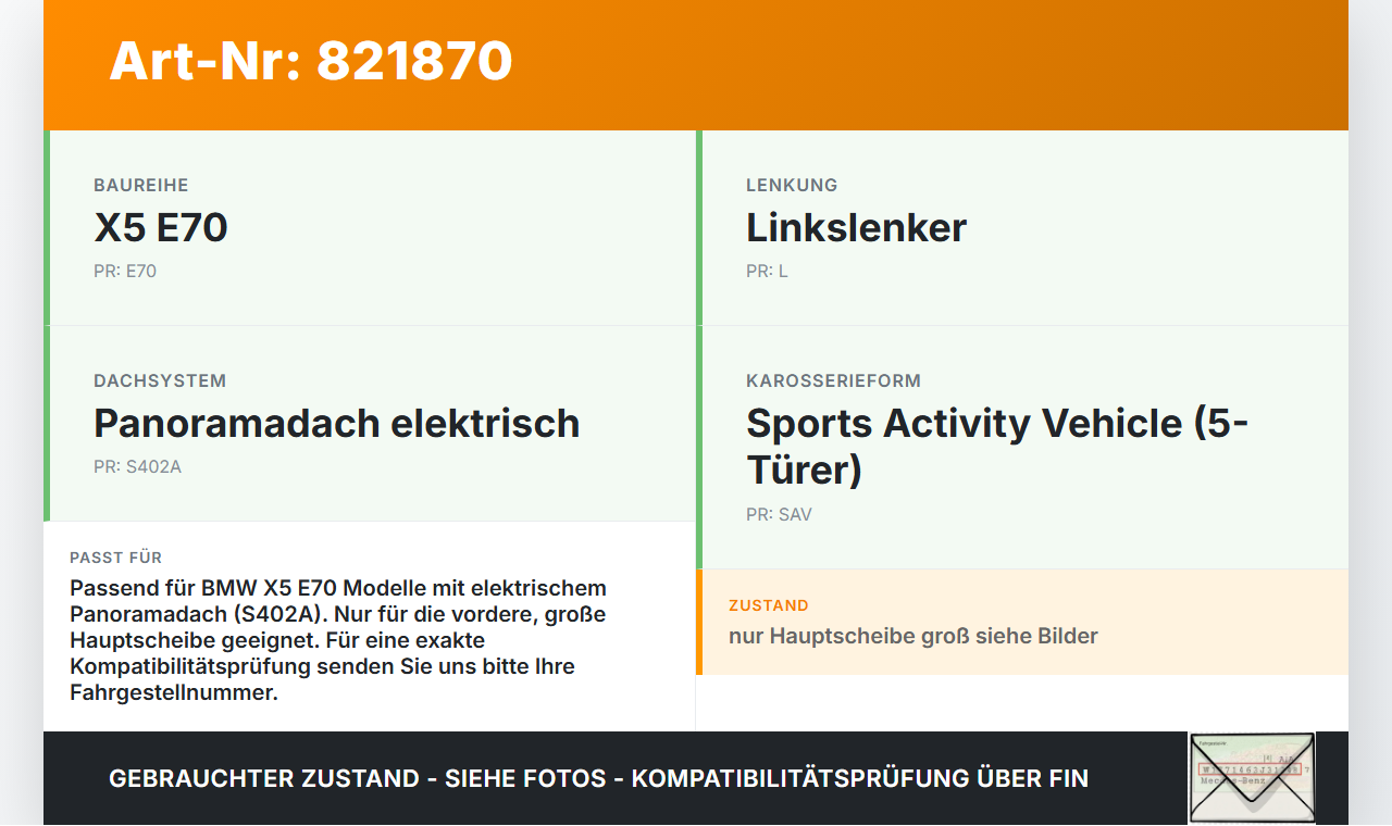 BMW X5 E70 06-10 Schiebedachscheibe für Schiebedach Panoramadach BMW X5 E70 06-10 29.12.2006 5413-7160014 7160014... Vorschau 3