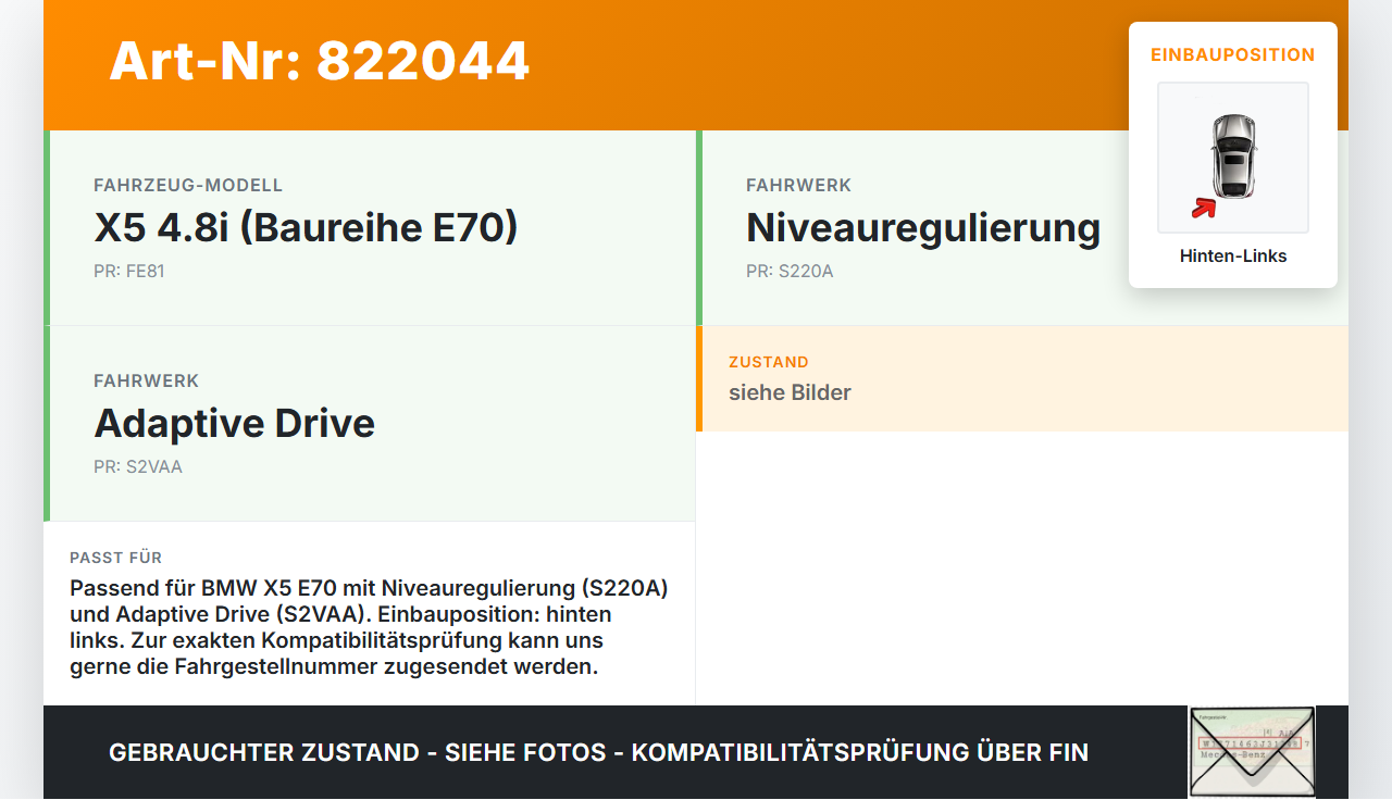 BMW X5 E70 06-10 Feder Federbalg Hinten Links BMW X5 E70 06-10 29.12.2006 3712-6790078 6790078 gebraucht Vorschau 3