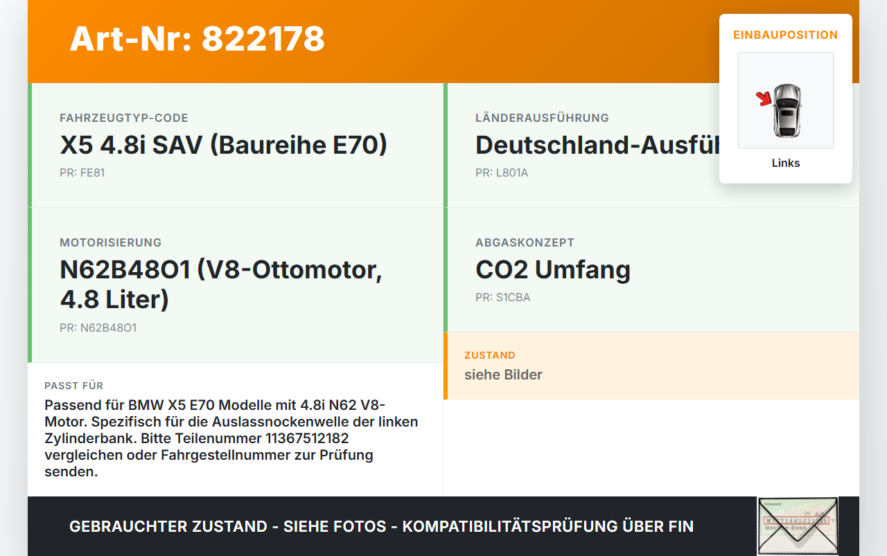 BMW X5 E70 06-10 4.8I 261KW N62B48B N62/TU Nockenwellenverstellung Verstellung Links Auslass BMW X5 E70 06-10... Vorschau 3