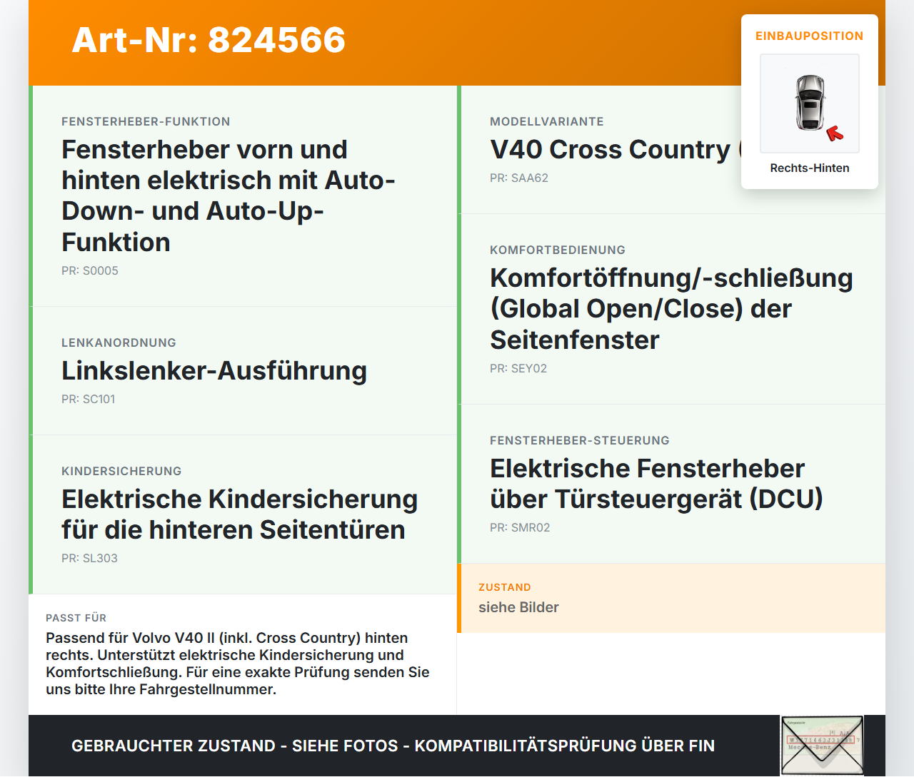 Volvo V40 II 12-16 Fensterhebermotor Rechts Hinten Volvo V40 II 12-16 26.08.2013 gebraucht Vorschau 3