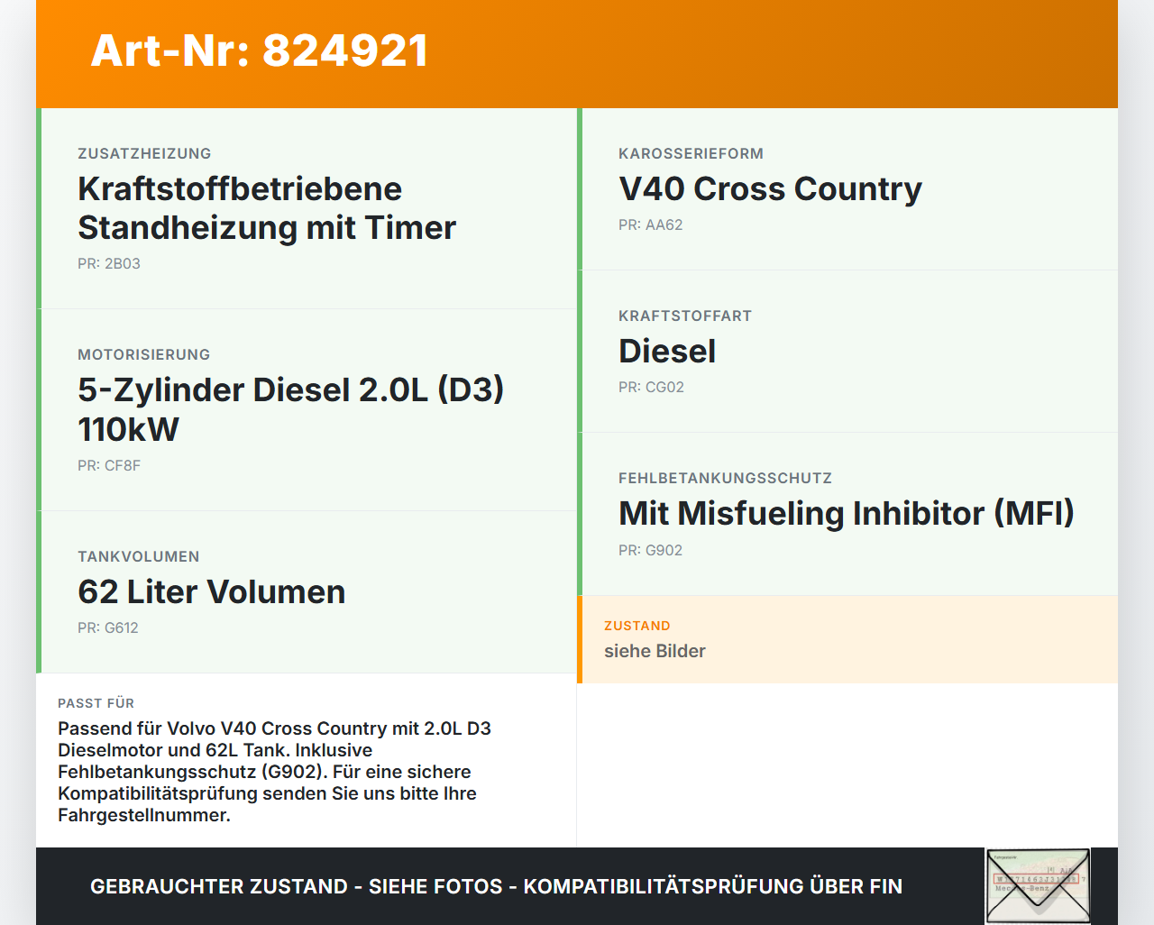 Volvo V40 II 12-16 D3 2,0 110KW Tankstutzen Tankeinfüllstutzen für Kraftstoff Volvo V40 II 12-16 26.08.2013... Vorschau 3