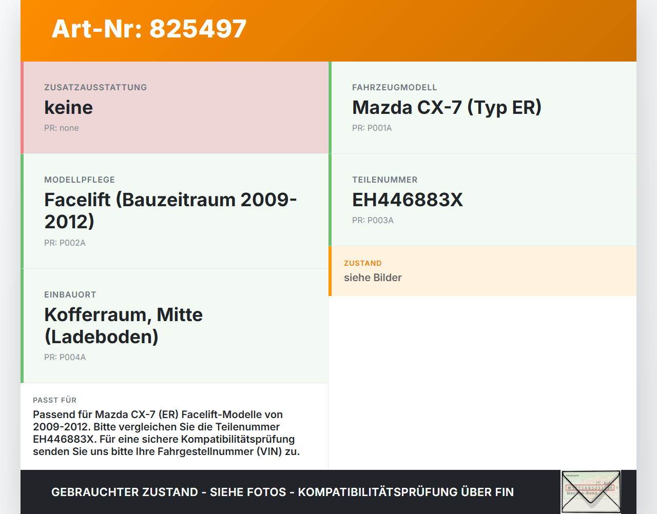Mazda CX-7 ER 09-12 Kofferraumboden Einlegeboden Mazda CX-7 ER 09-12 26.08.2010 EH446883X gebraucht Vorschau 3