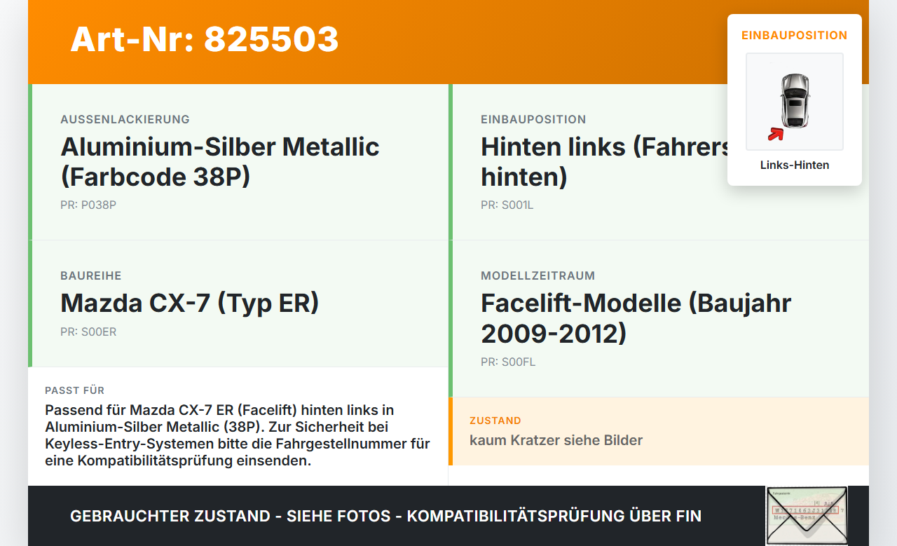 Mazda CX-7 ER 09-12 Türgriff Griff aussen Links Hinten 38P Mazda CX-7 ER 09-12 26.08.2010 gebraucht Vorschau 3