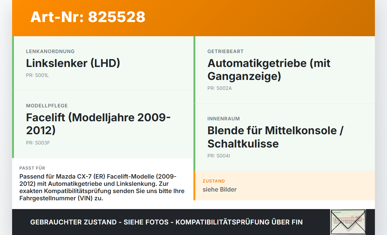 Mazda CX-7 ER 09-12 Blende für Schaltkulisse Ganganzeige Mazda CX-7 ER 09-12 26.08.2010 0098-0031 gebraucht Vorschau 3