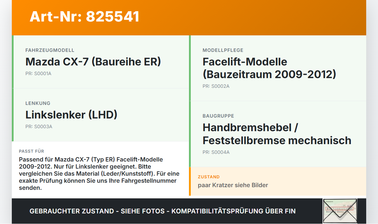 Mazda CX-7 ER 09-12 Handbremshebel Handbremse Bremshebel Mazda CX-7 ER 09-12 26.08.2010 gebraucht Vorschau 3
