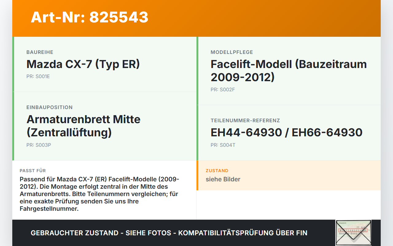 Mazda CX-7 ER 09-12 Luftdusche Luftdüse Mitte Mazda CX-7 ER 09-12 26.08.2010 EH44-64930 EH66-64930 gebraucht Vorschau 3